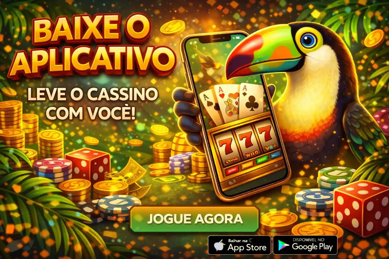Aplicativo de cassino com tucano no celular